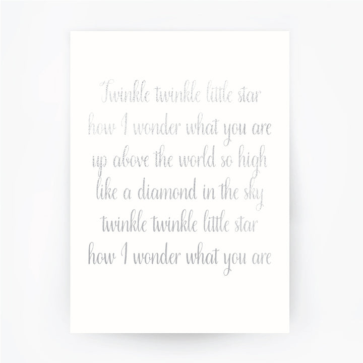 English Lullaby Twinkle Twinkle Little Star Silver Foil Print