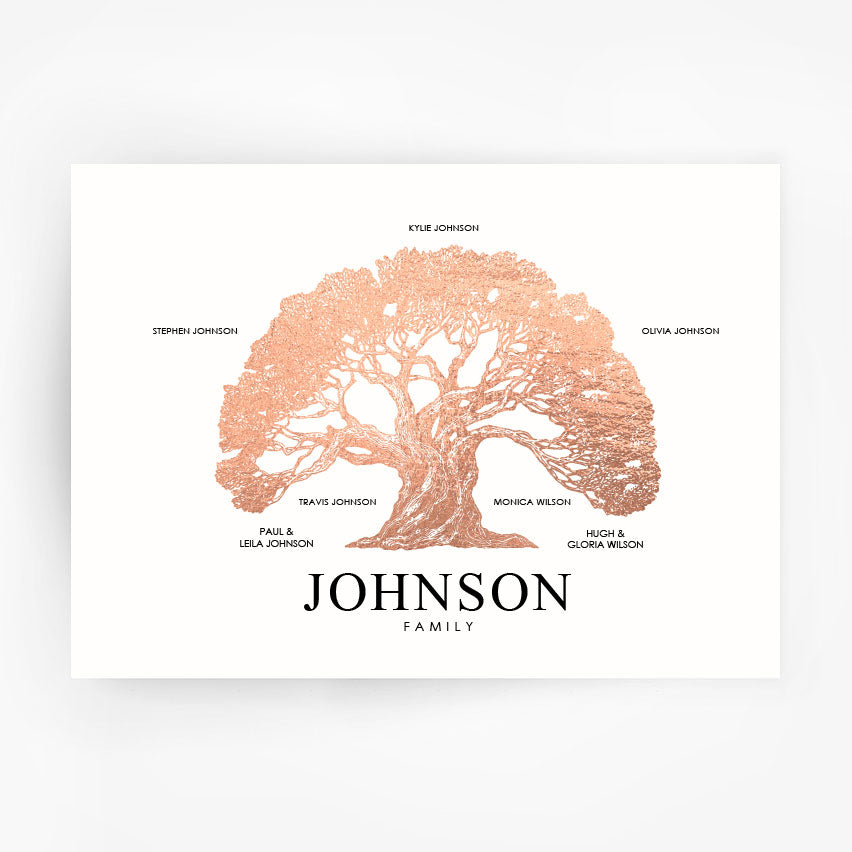 Family Tree Print Custom Rose Gold Foil