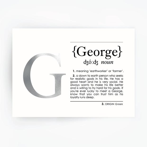 Name Definition Art Print GEORGE Silver