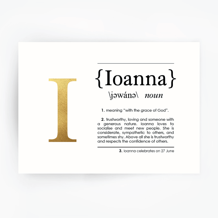 Name Definition Art Print IOANNA Gold