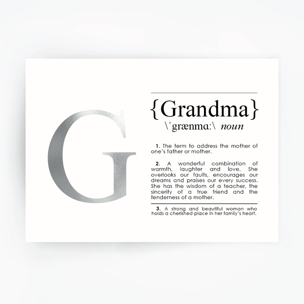 GRANDMA Definition Art Silver Foil Print