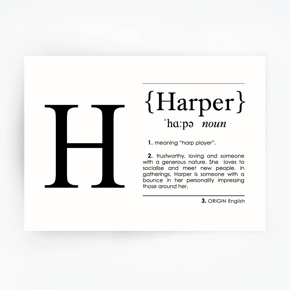 HARPER Name Definition Art Print Black