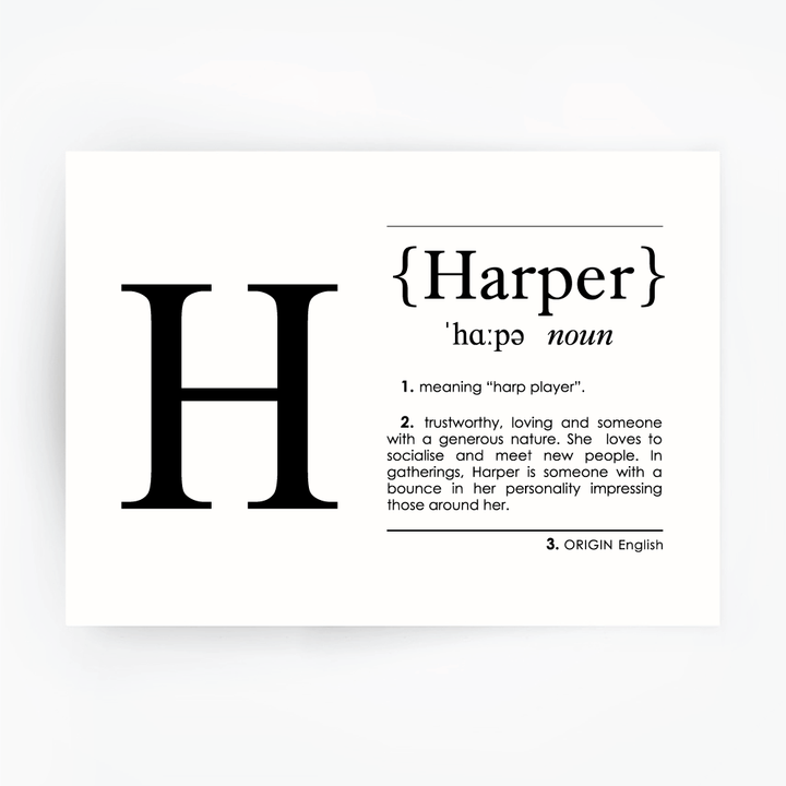 HARPER Name Definition Art Print Black