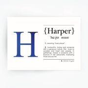 HARPER Name Definition Art Print Blue Foil