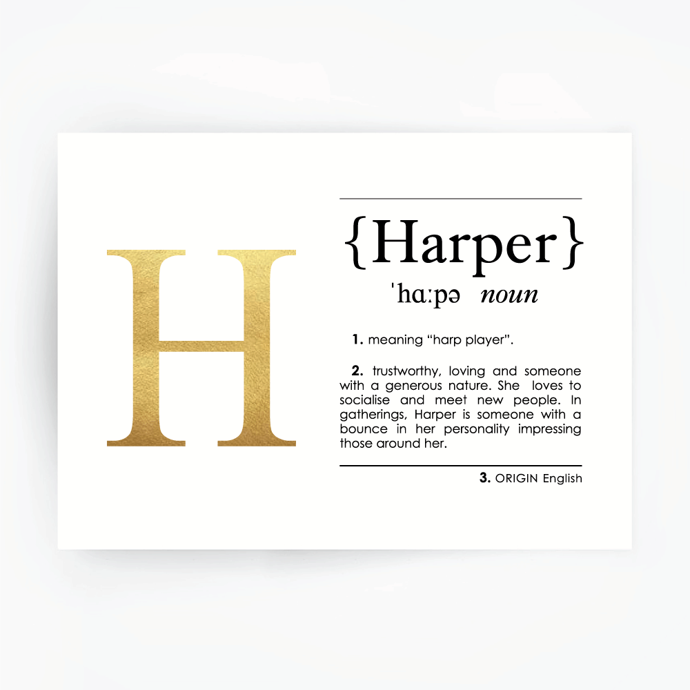 HARPER Name Definition Art Print Gold