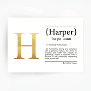 HARPER Name Definition Art Print Gold