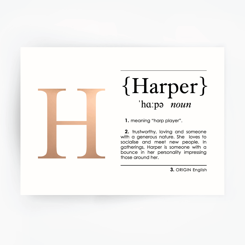 HARPER Name Definition Art Print Rose Gold