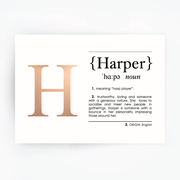 HARPER Name Definition Art Print Rose Gold
