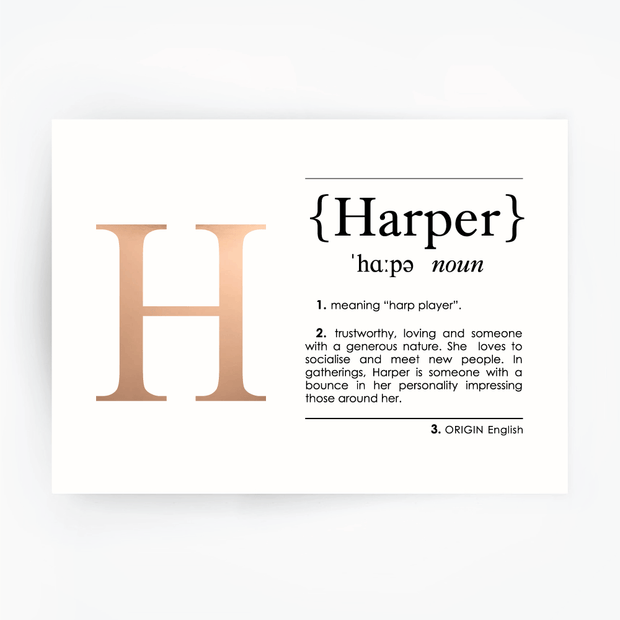 HARPER Name Definition Art Print Rose Gold