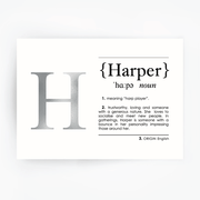 HARPER Name Definition Art Print Silver
