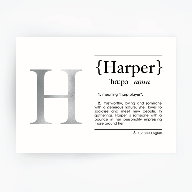 HARPER Name Definition Art Print Silver