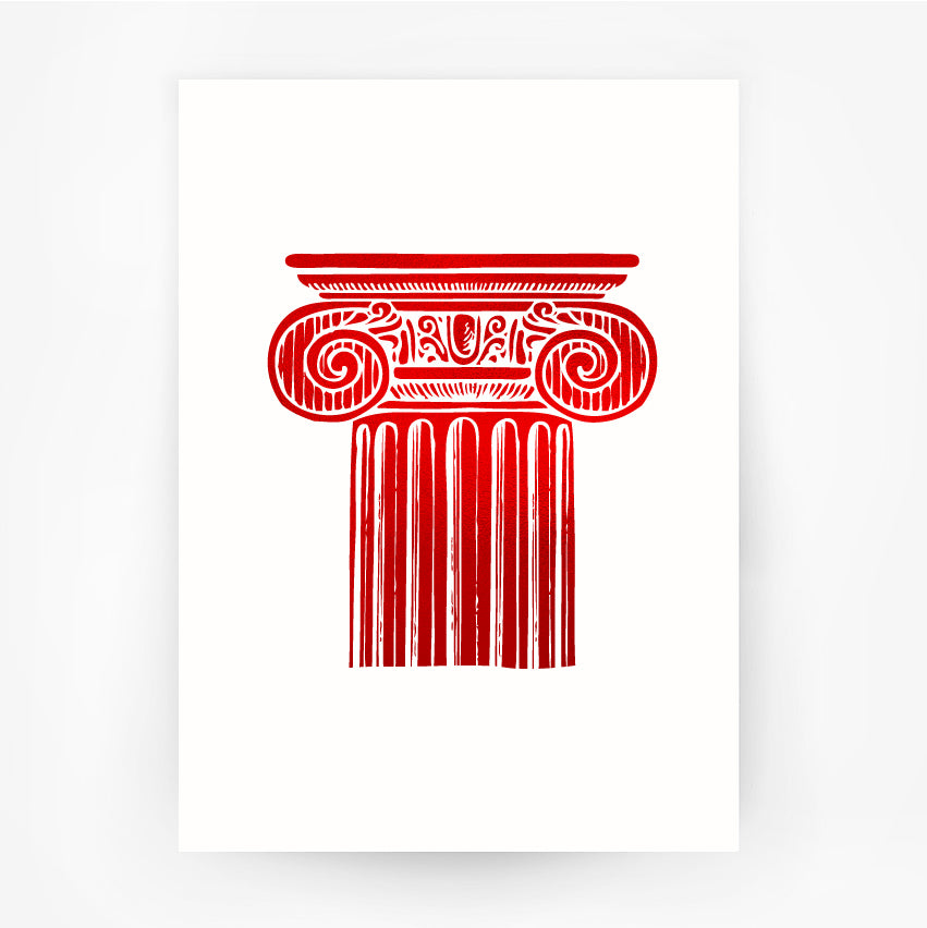 Ancient Greece Hellenic 5 Ionic Order Column Red Print