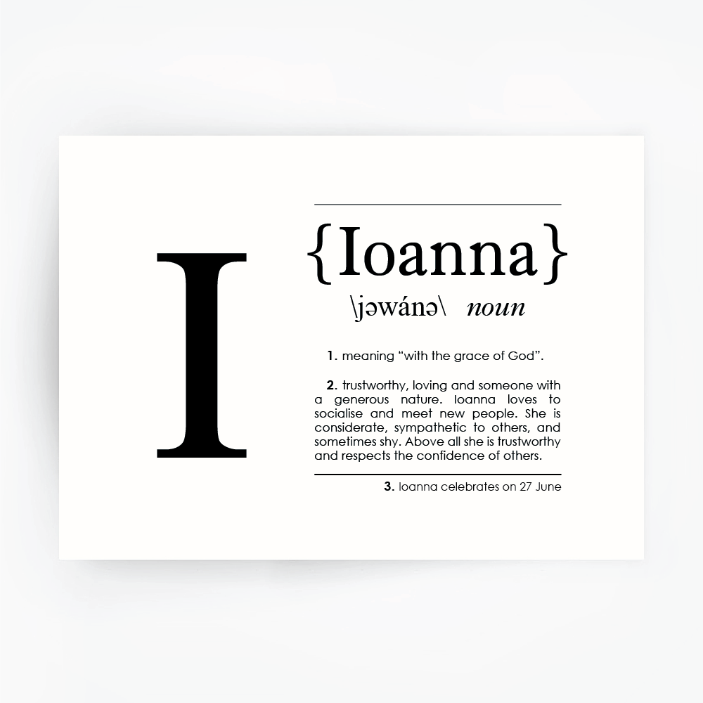 Name Definition Art Print IOANNA Black