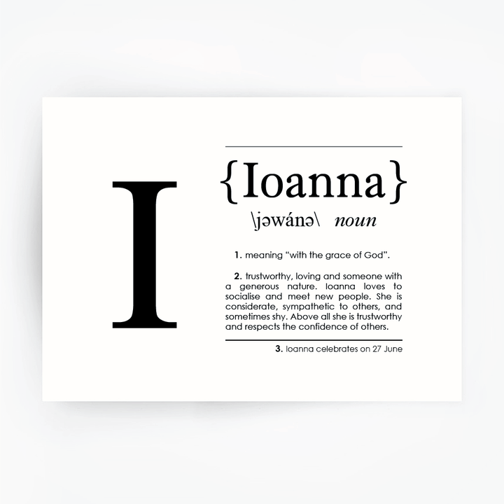 Name Definition Art Print IOANNA Black