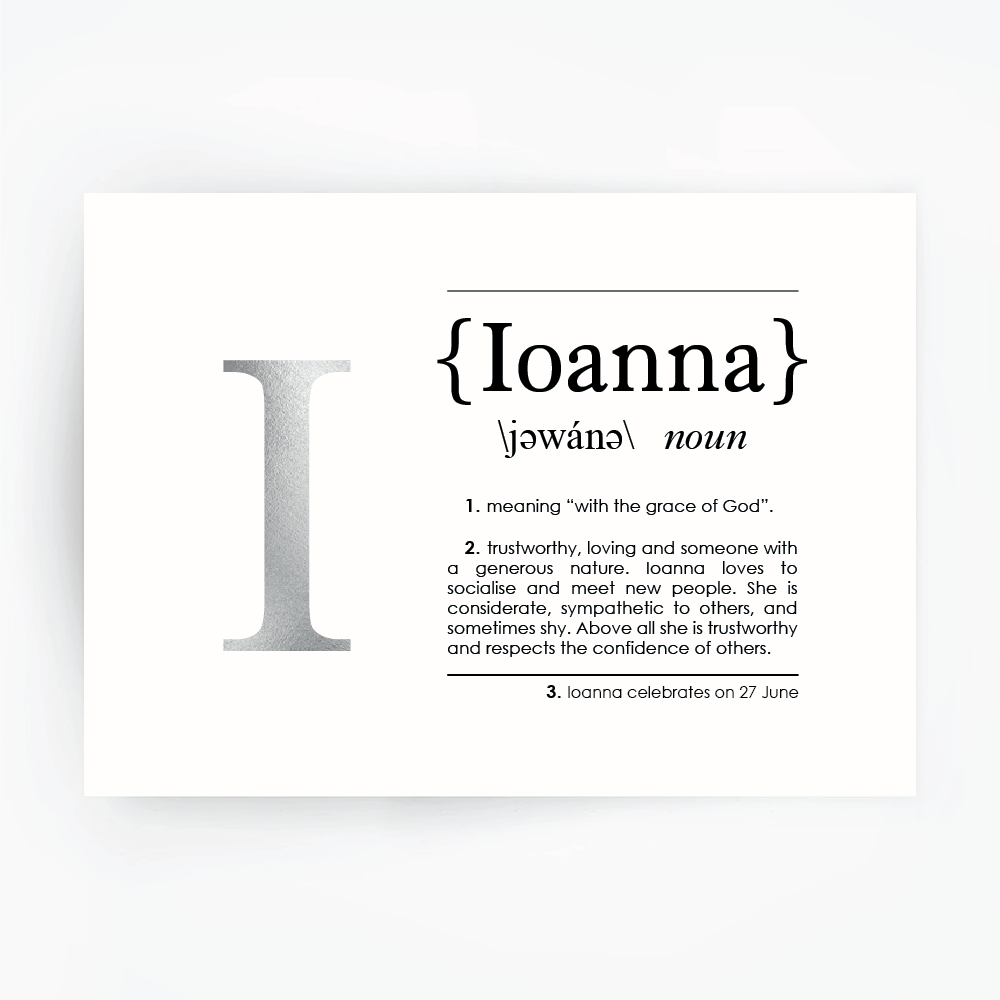 Name Definition Art Print IOANNA Silver