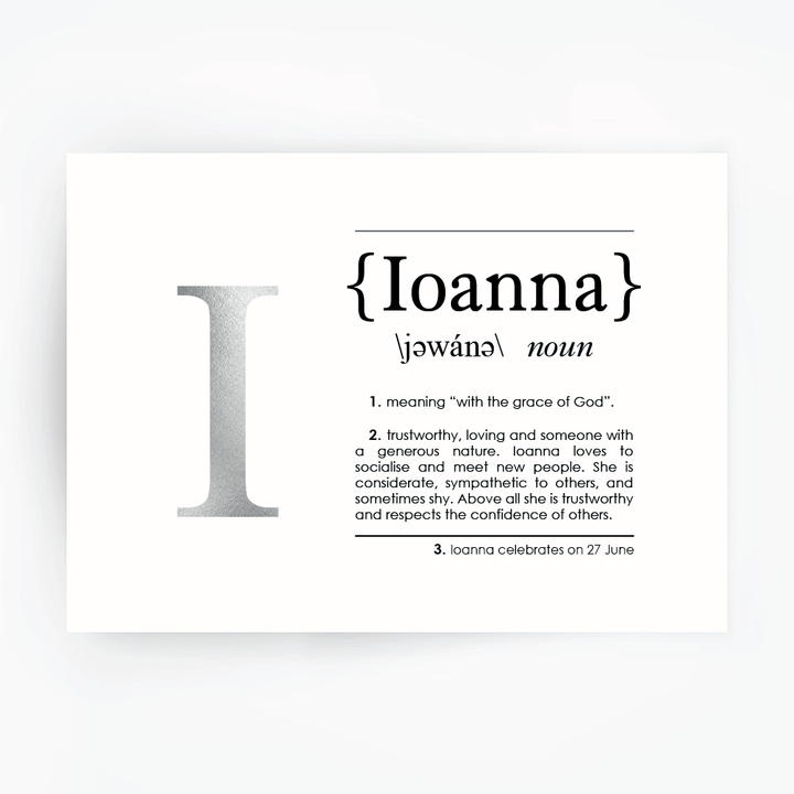 Name Definition Art Print IOANNA Silver