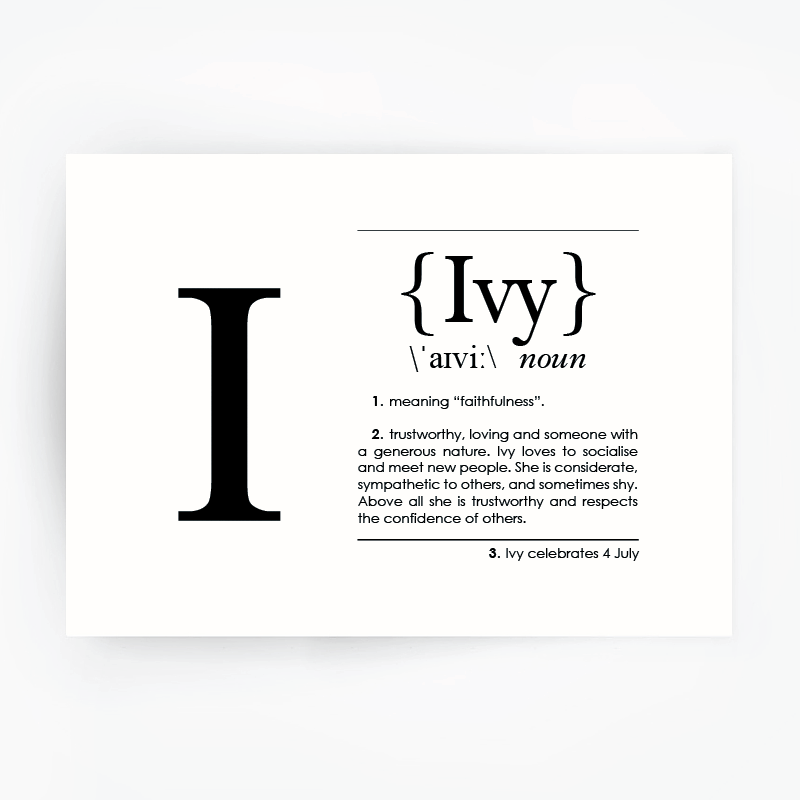 Name Definition Art Print IVY | Customise any name! – The Artisan