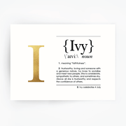 Name Definition Art Print IVY Gold Foil