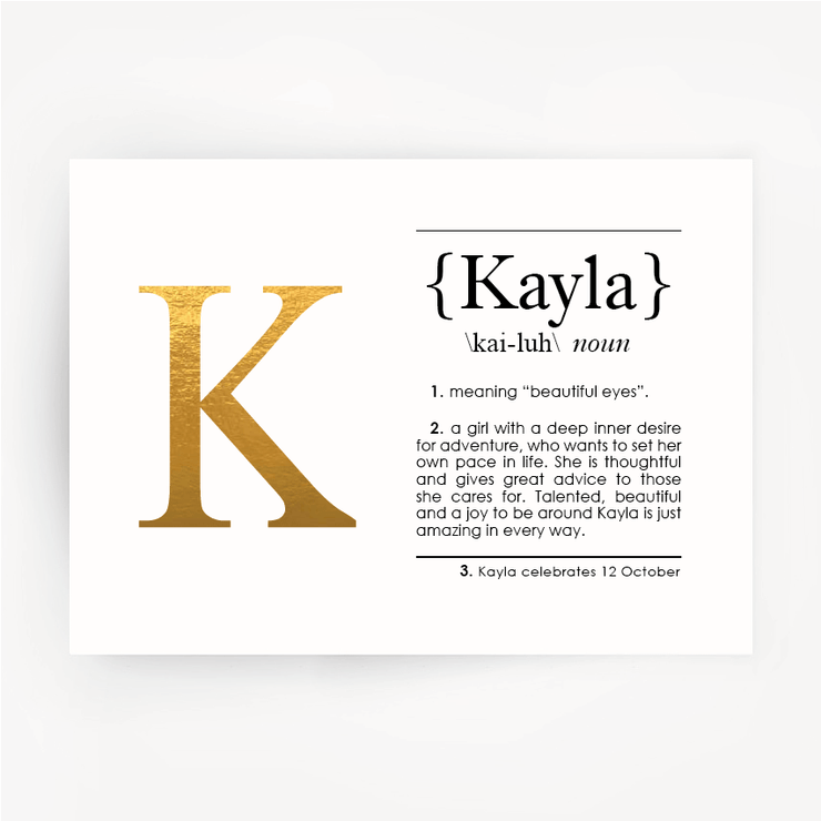 Name Definition Foil Gold Print KAYLA