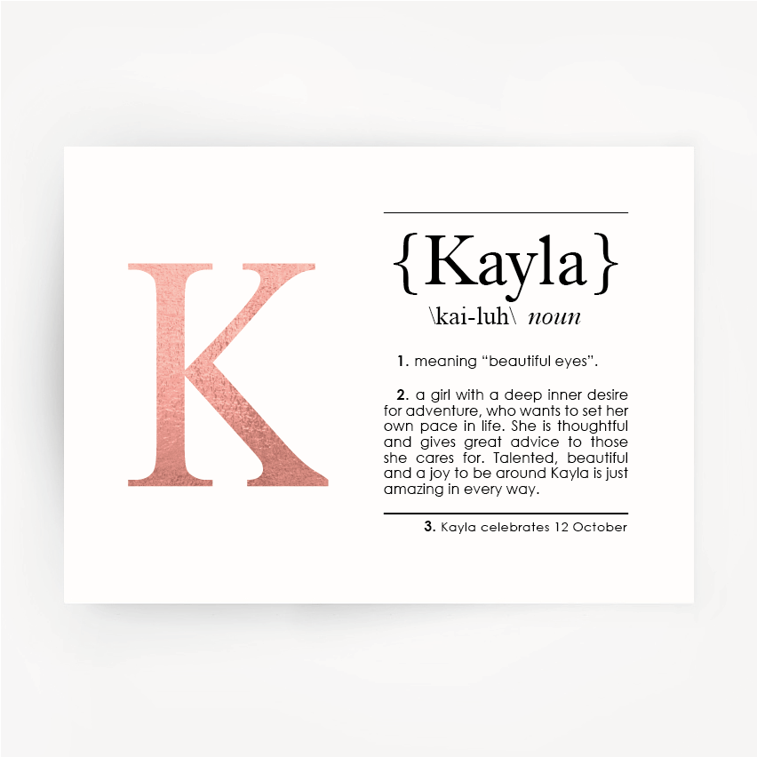 Name Definition Foil Rose Gold Print KAYLA