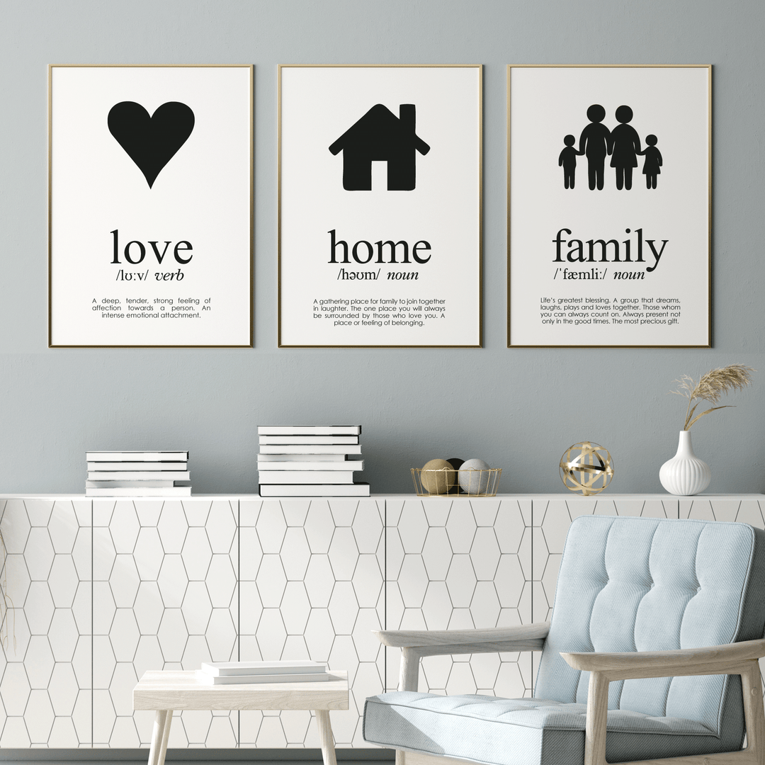 3 Black Print Set Love, Home and Family