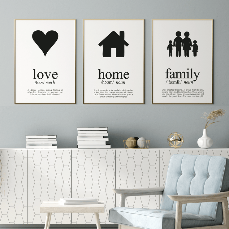 3 Black Print Set Love, Home and Family