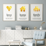 3 Gold Foil Print Set Love, Home and Family