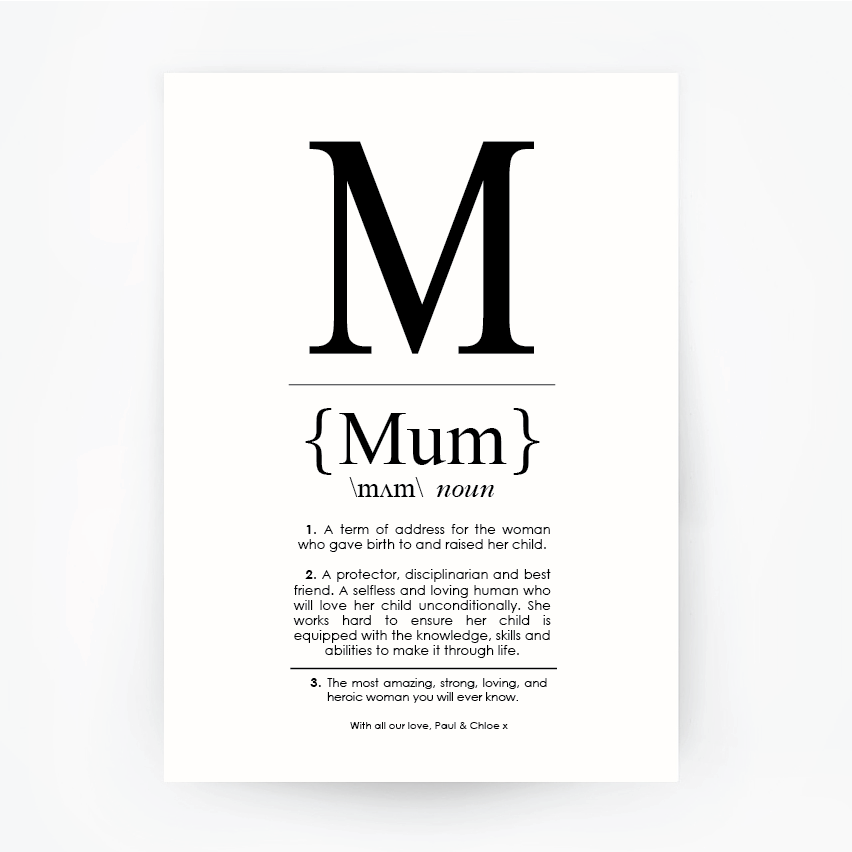 MUM Definition Art Print Portrait Black