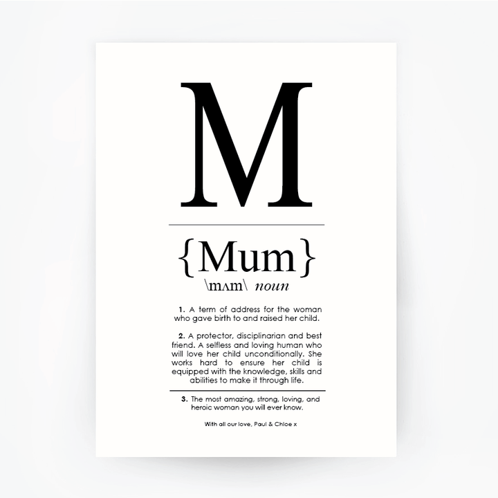 MUM Definition Art Print Portrait Black