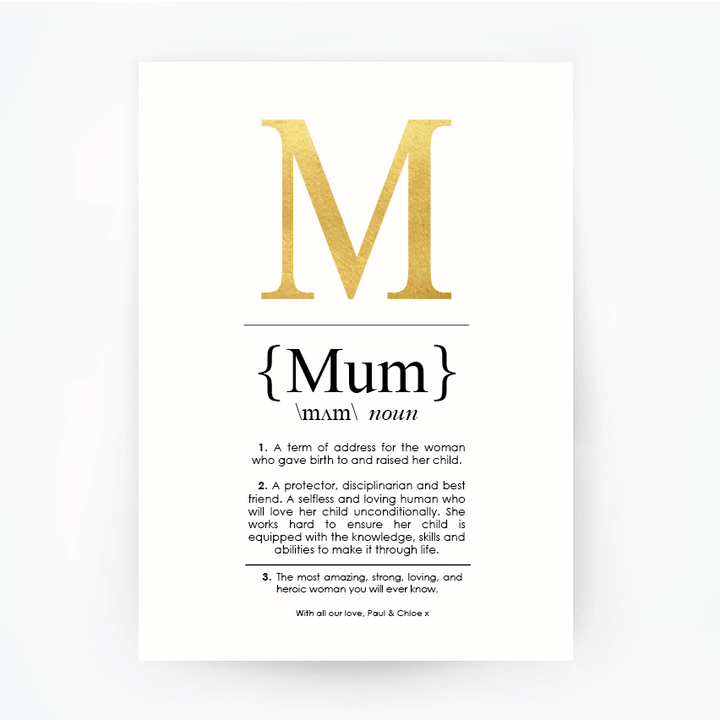 MUM Definition Art Print Portrait Gold