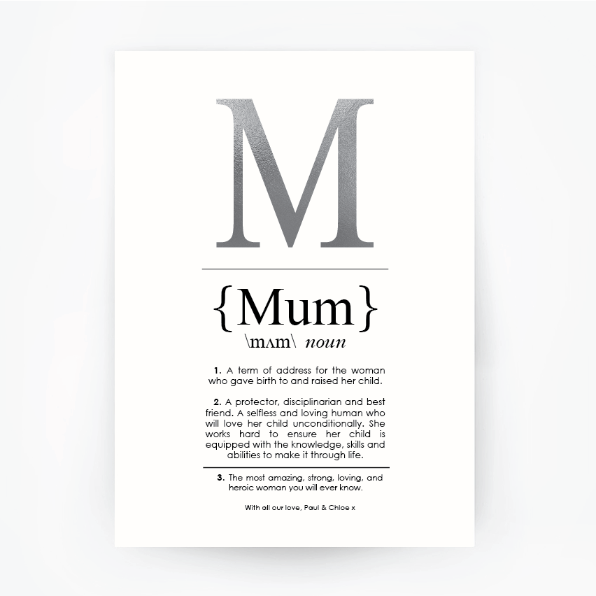 MUM Definition Art Print Portrait Silver