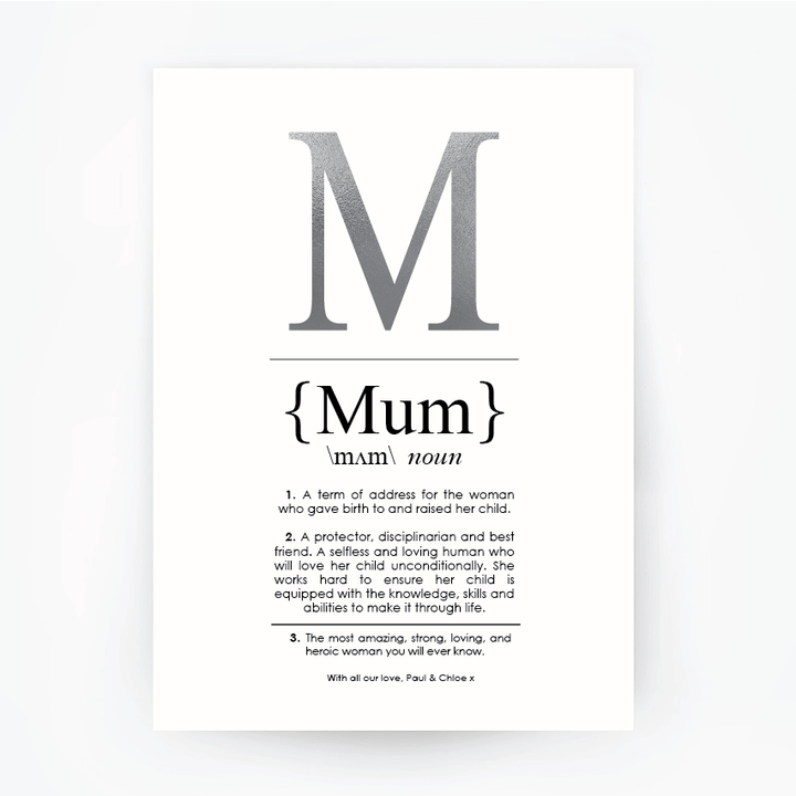 MUM Definition Art Print Portrait Silver