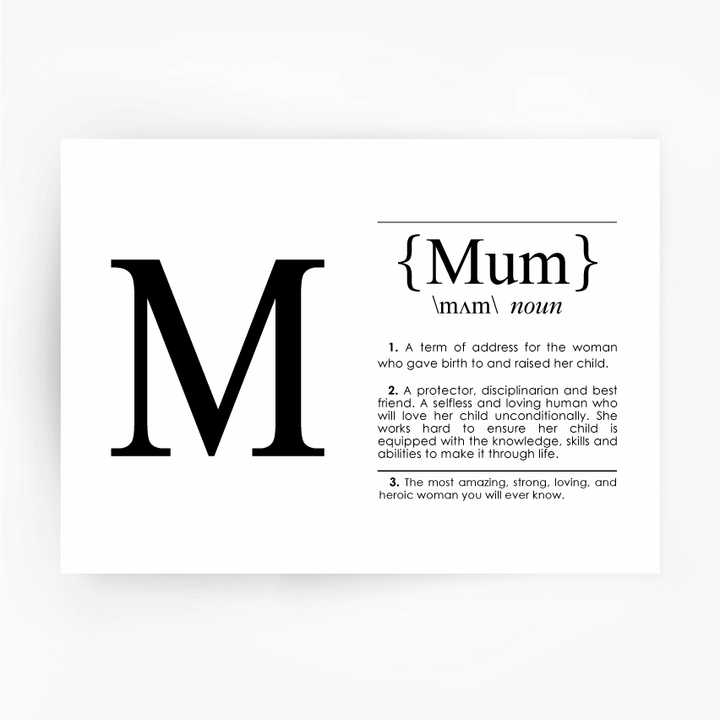 MUM Definition Art Print Black