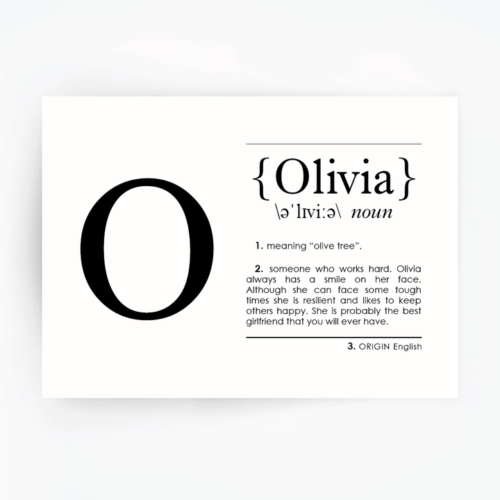 Name Definition Art Print OLIVIA Black