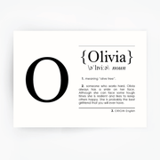 Name Definition Art Print OLIVIA Black