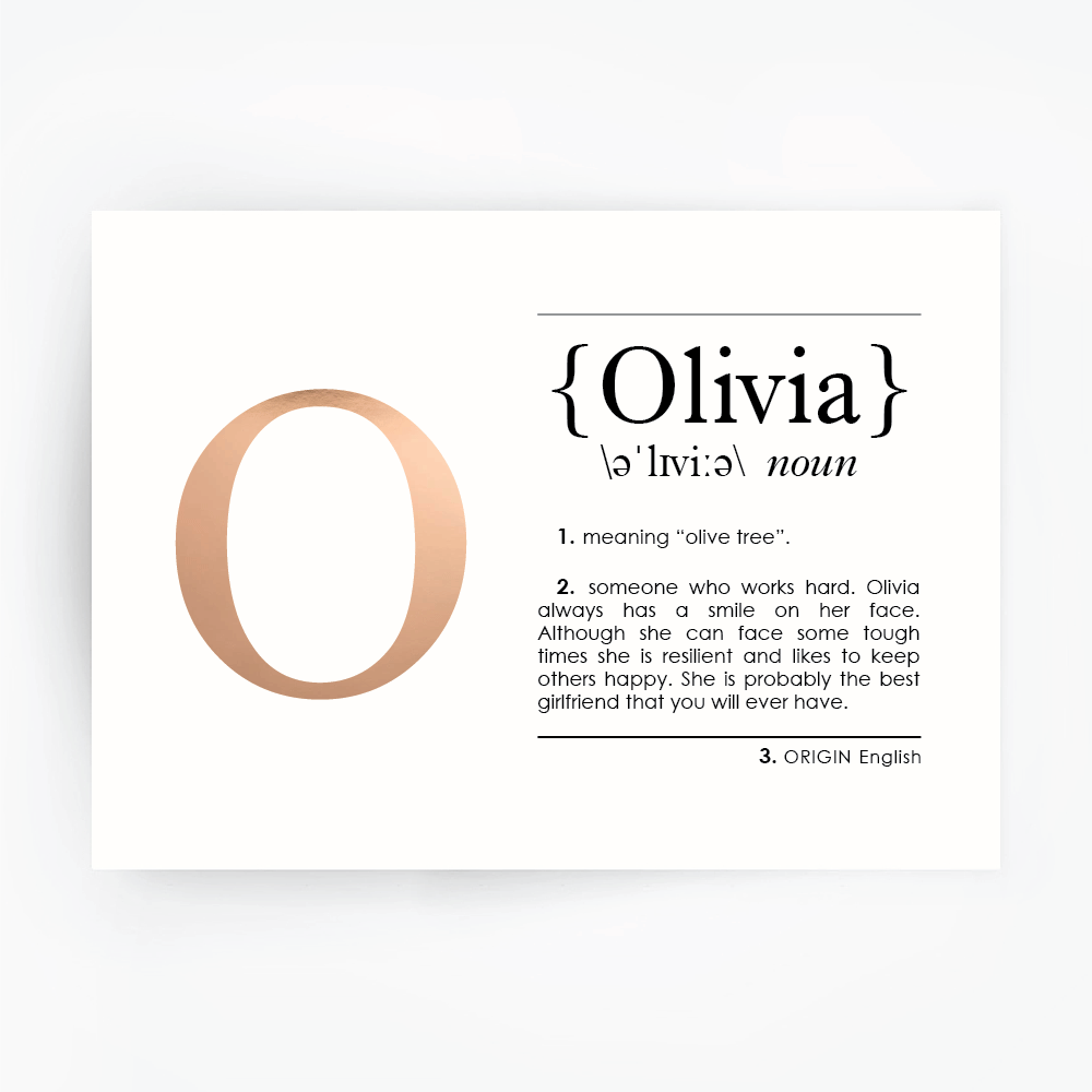 Name Definition Art Print OLIVIA Rose Gold Foil