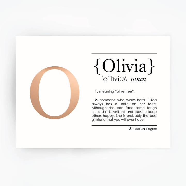 Name Definition Art Print OLIVIA Rose Gold Foil