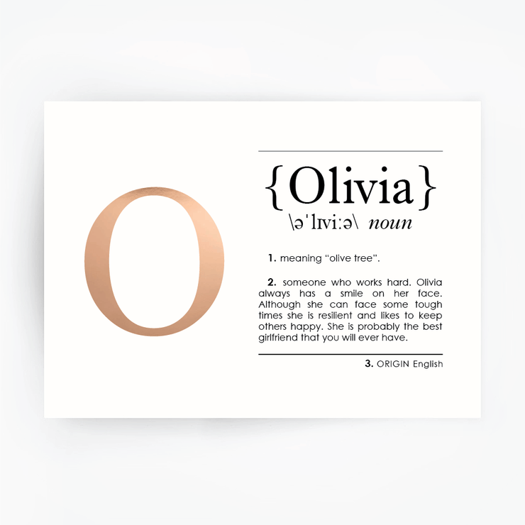 Name Definition Art Print OLIVIA Rose Gold Foil
