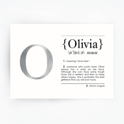 Name Definition Art Print OLIVIA Silver Foil
