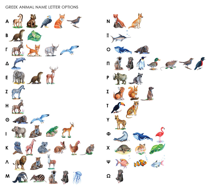 Animal Greek Letter List