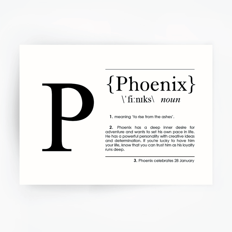 Name Definition Art Print PHOENIX Black