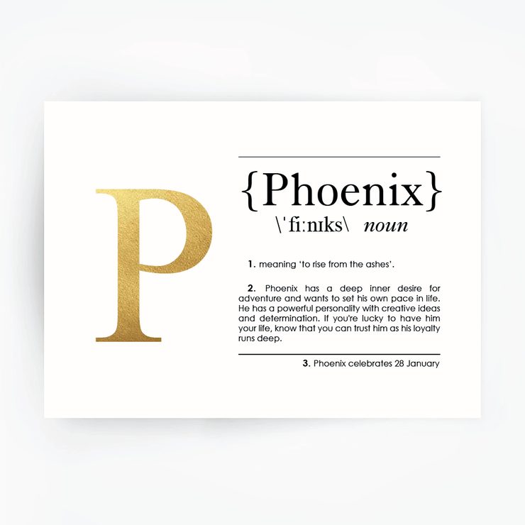 Name Definition Art Print PHOENIX Gold