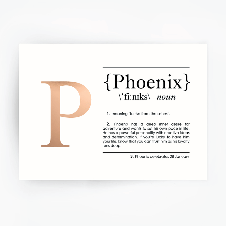 Name Definition Art Print PHOENIX Rose Gold