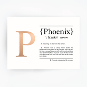 Name Definition Art Print PHOENIX Rose Gold