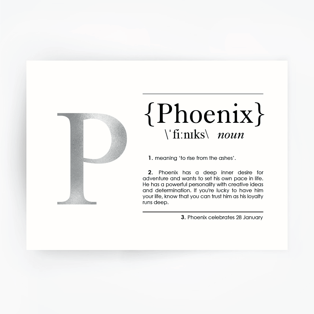 Name Definition Art Print PHOENIX Silver