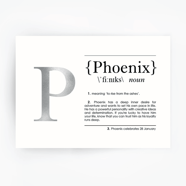 Name Definition Art Print PHOENIX Silver