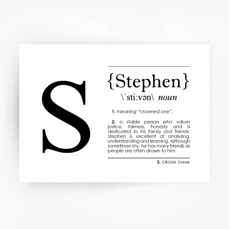 Name Definition Art Print STEPHEN Black