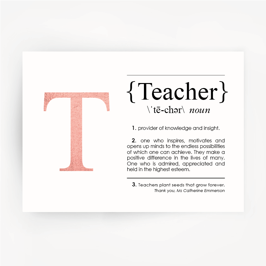 TEACHER Definition Rose Gold Foil Print