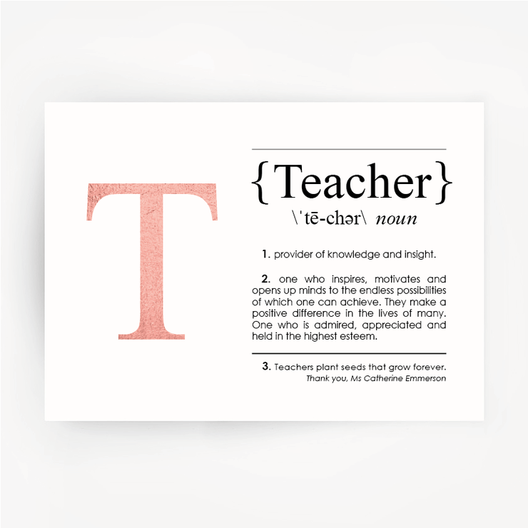 TEACHER Definition Rose Gold Foil Print
