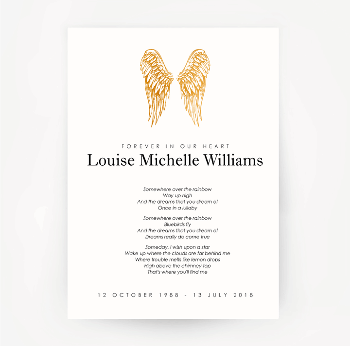 Memorial Print Wings Customised Gold